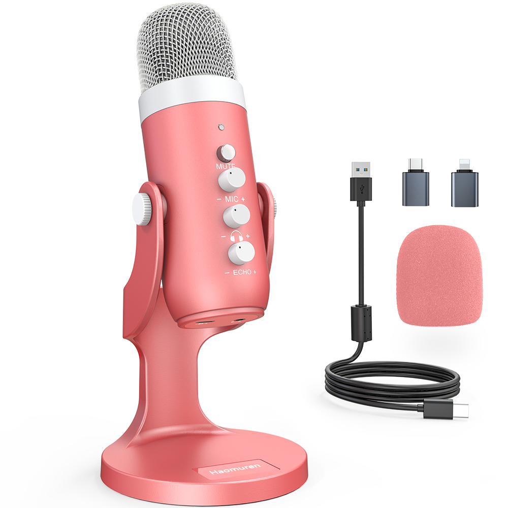 Pc Gaming Pink - Haomuren USB Condenser Microphone Pink Studio