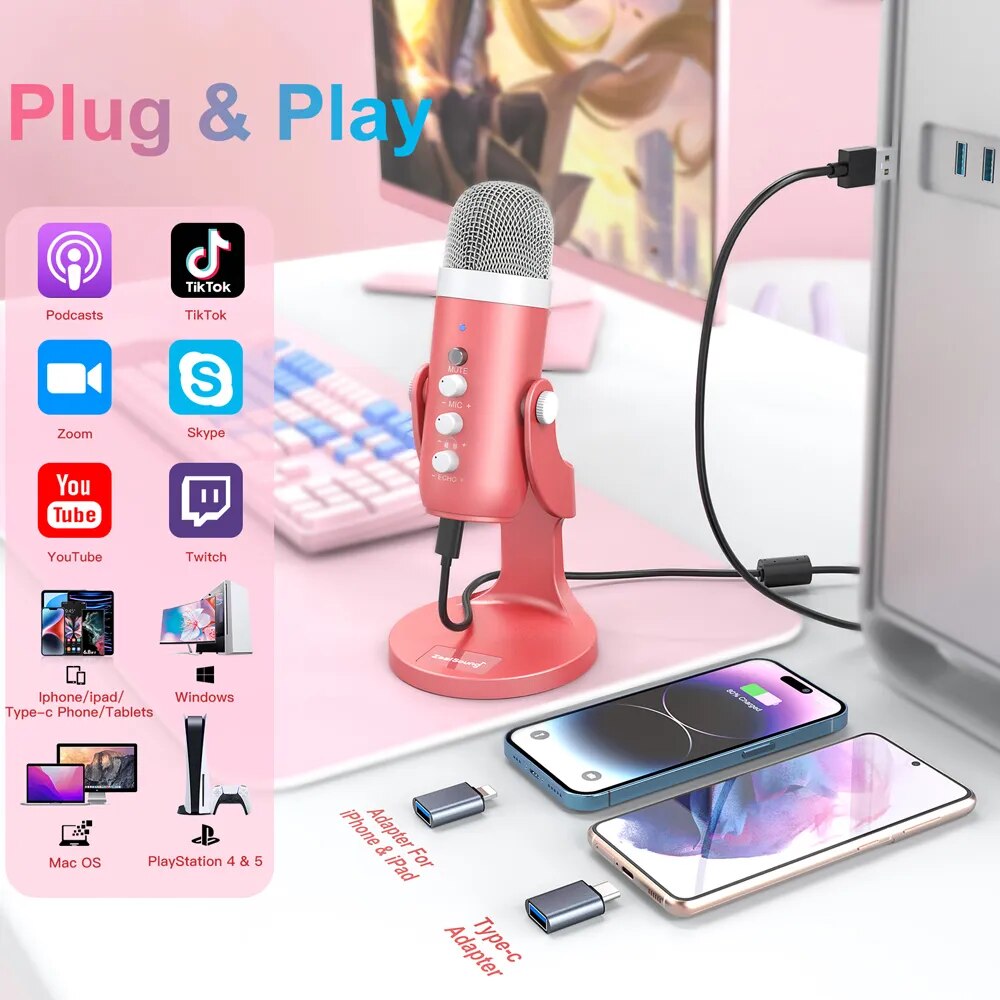 Haomuren USB Condenser Microph - Pc Gaming Pink review and price